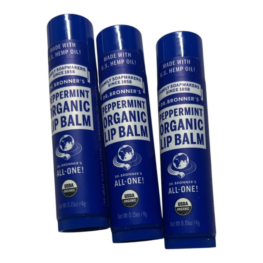 Dr. Bronner’s Organic Lip Balm Peppermint – Set of 3 – New/Sealed